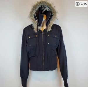 Sergio Valente Black Utility Jacket with Fur Trim